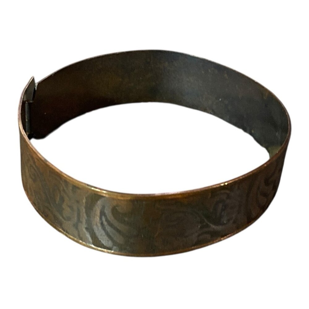 Vintage Art Nouveau Etched Copper Cuff Bracelet Artisan Metalwork Design